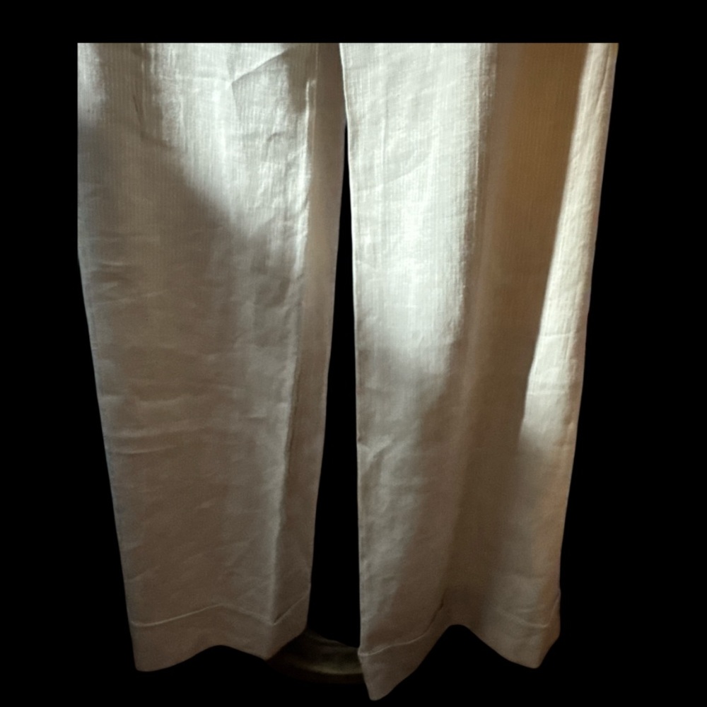 Banana Republic Women's Beige Mini Stripe Jackson Fit Wide Leg Pants - Size 12 - Picture 5 of 8